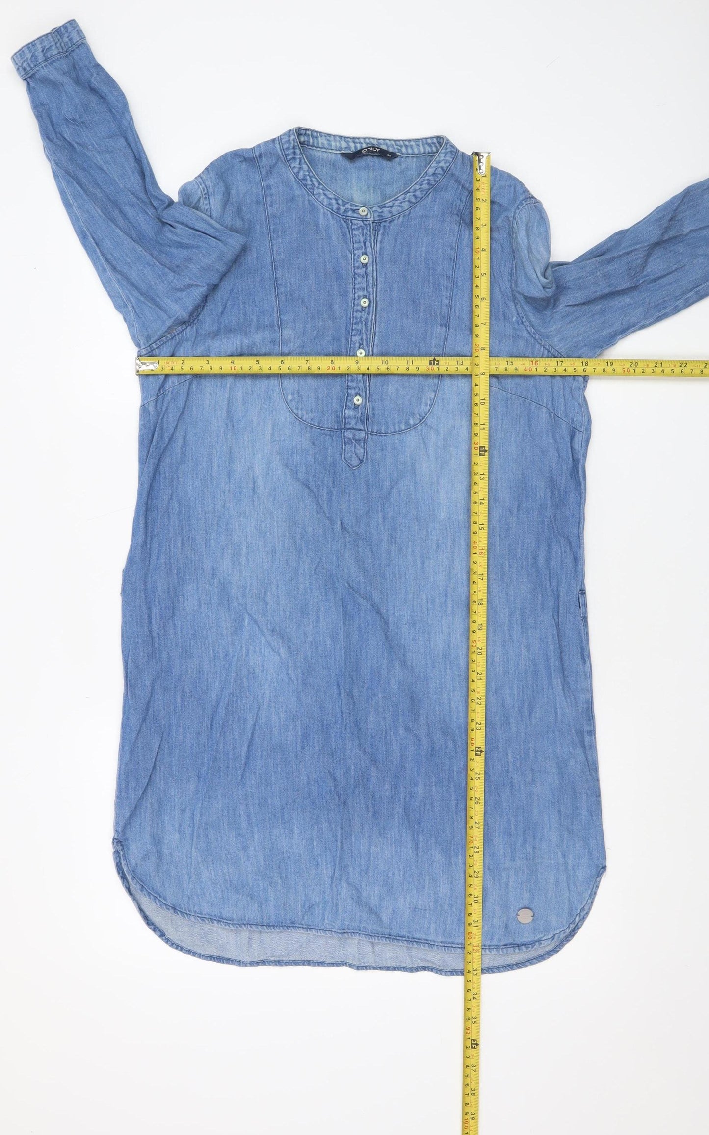 ONLY Women's Blue Chambray Cotton Linen Shirt Dress Size 10