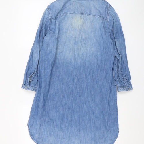 ONLY Women's Blue Chambray Cotton Linen Shirt Dress Size 10