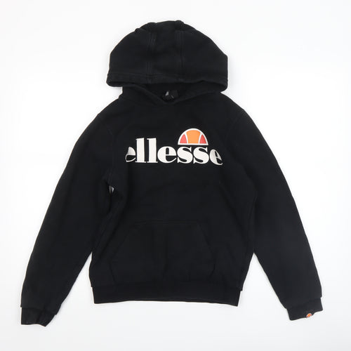 Ellesse Boys Black Pullover Hoodie 12-13 Years Logo Cotton Blend