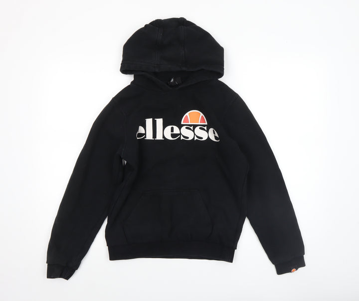 Ellesse Boys Black Pullover Hoodie 12-13 Years Logo Cotton Blend
