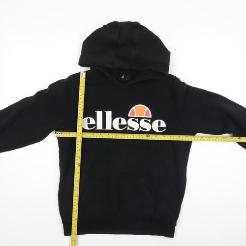 Ellesse Boys Black Pullover Hoodie 12-13 Years Logo Cotton Blend