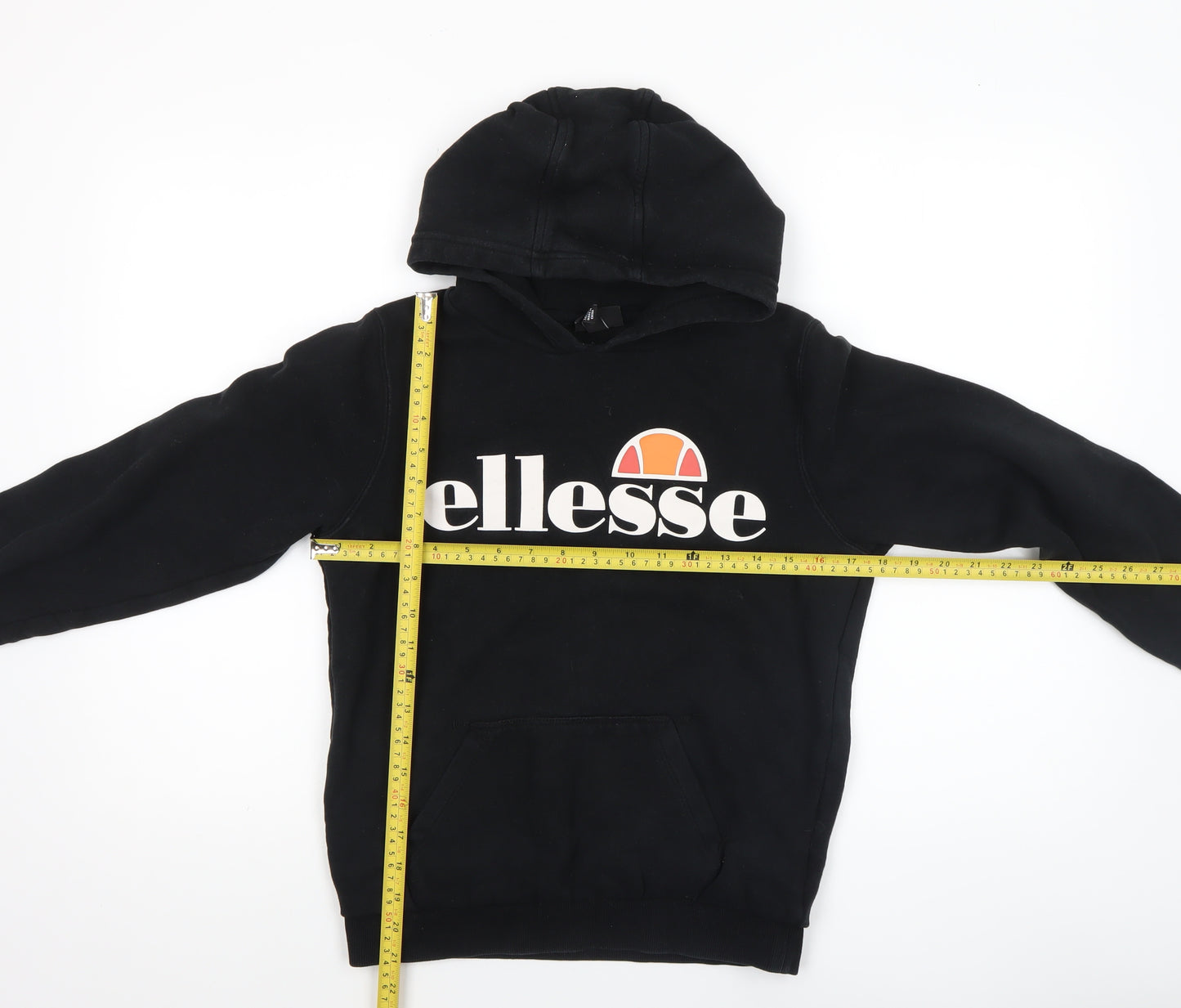 Ellesse Boys Black Pullover Hoodie 12-13 Years Logo Cotton Blend