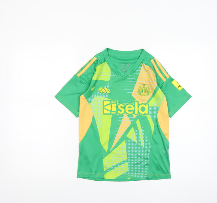 adidas Boys Green Slim Fit Football Jersey T-Shirt Size 22