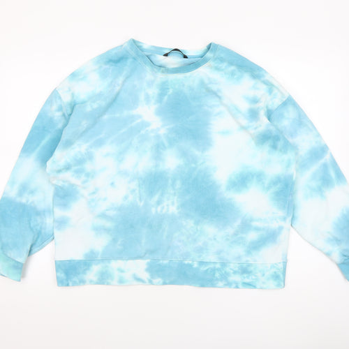 Dunnes Women Blue Tie-Dye Pullover Sweatshirt Size M Cotton Blend