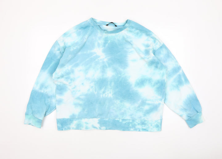 Dunnes Women Blue Tie-Dye Pullover Sweatshirt Size M Cotton Blend