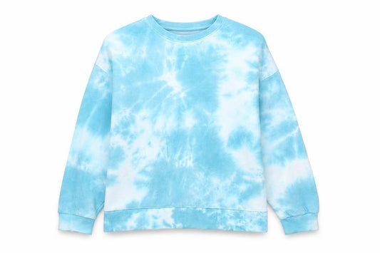 Front view of Dunnes Women Blue Tie-Dye Pullover Sweatshirt, size M, Cotton Blend