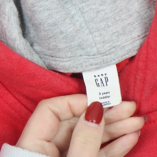 GAP Boys Red Pullover Hoodie 3 Years Cotton Logo Design