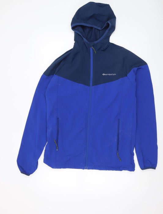 Avventura Men's Blue Hooded Windbreaker Jacket Size M Lightweight Outdoor