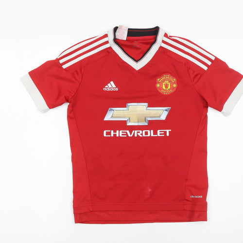 Adidas Boys Red Manchester United Football Jersey Shirt 9-10 Years