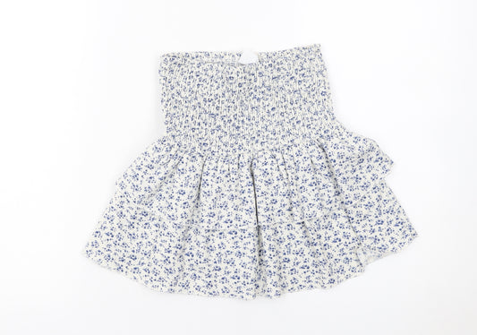 Zara Girls White Blue Floral A-Line Ruffle Short Skirt Size 11-12 Years