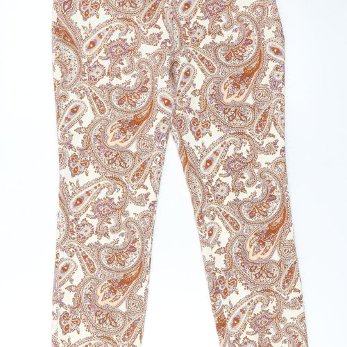 Zara Woman Beige Paisley Slim Trousers UK 10 Casual Boho Style