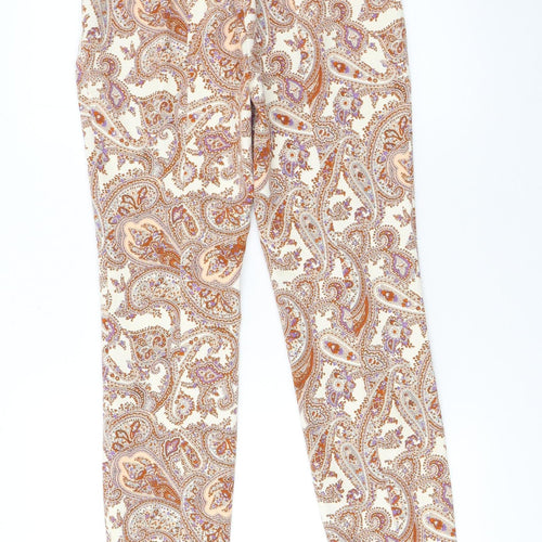 Zara Woman Beige Paisley Slim Trousers UK 10 Casual Boho Style