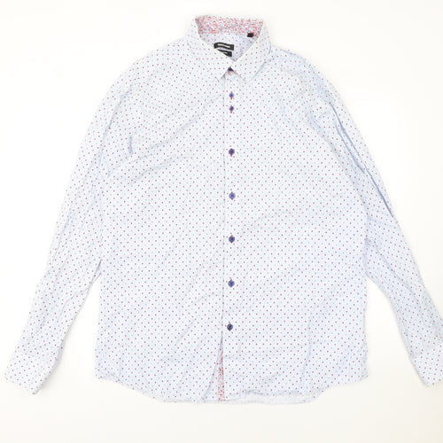 Remus Uomo Men's White Geometric Long Sleeve Slim Fit Shirt 17in