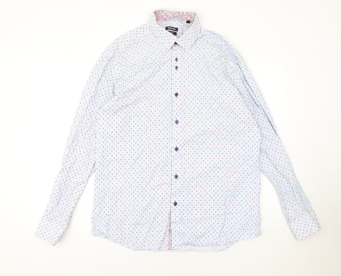 Remus Uomo Men's White Geometric Long Sleeve Slim Fit Shirt 17in