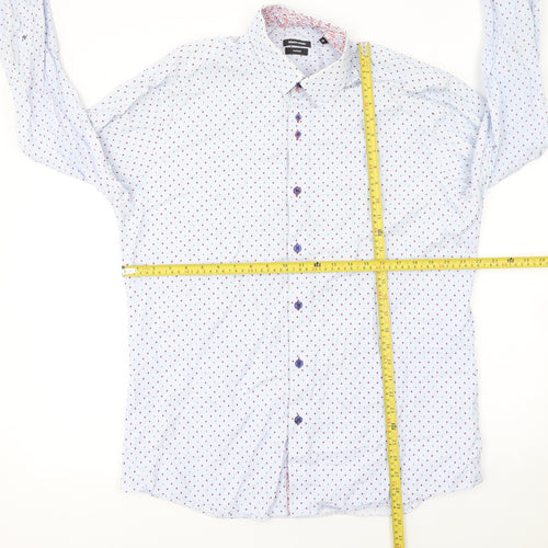 Remus Uomo Men's White Geometric Long Sleeve Slim Fit Shirt 17in