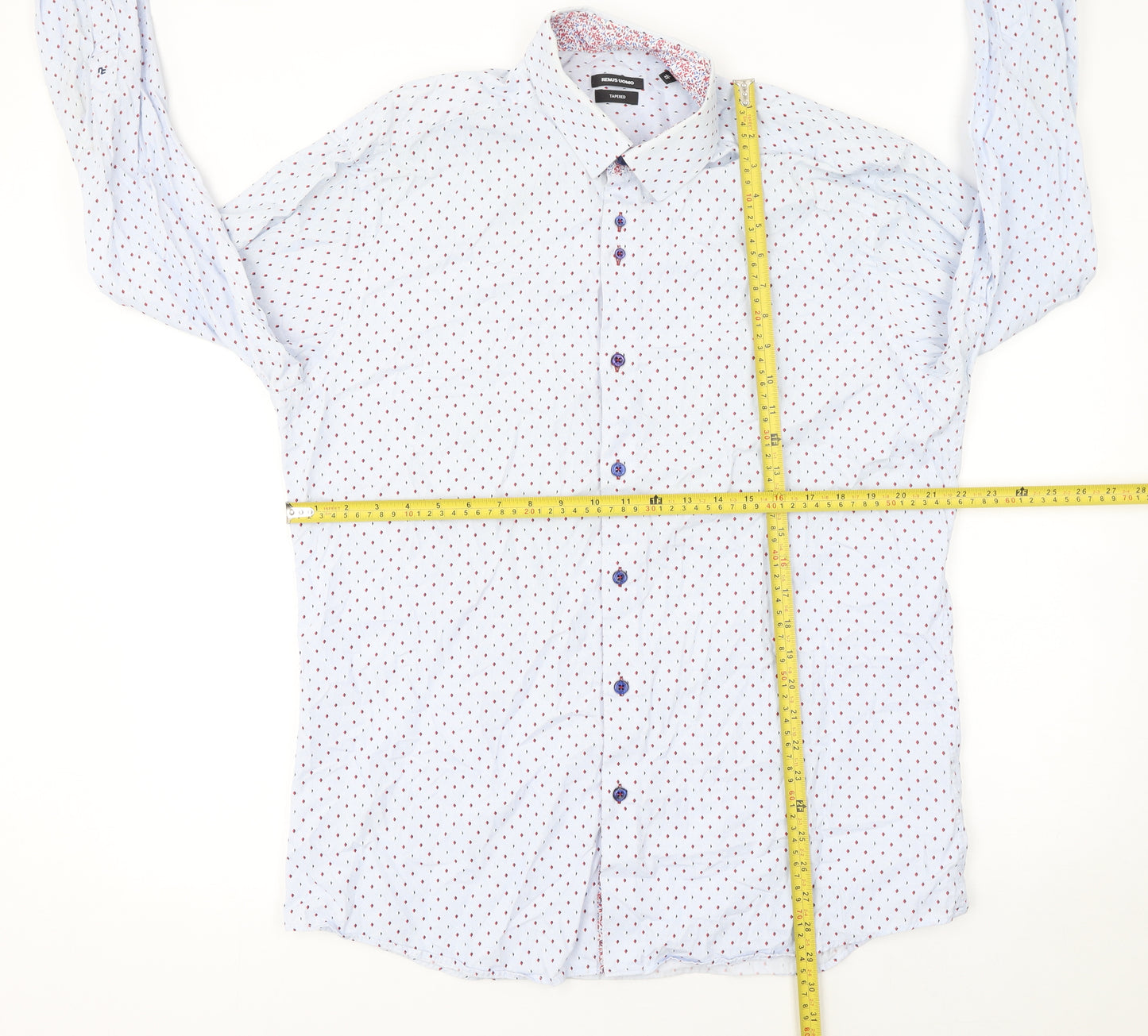 Remus Uomo Men's White Geometric Long Sleeve Slim Fit Shirt 17in