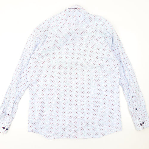 Remus Uomo Men's White Geometric Long Sleeve Slim Fit Shirt 17in