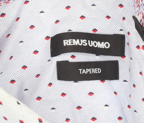 Remus Uomo Men's White Geometric Long Sleeve Slim Fit Shirt 17in