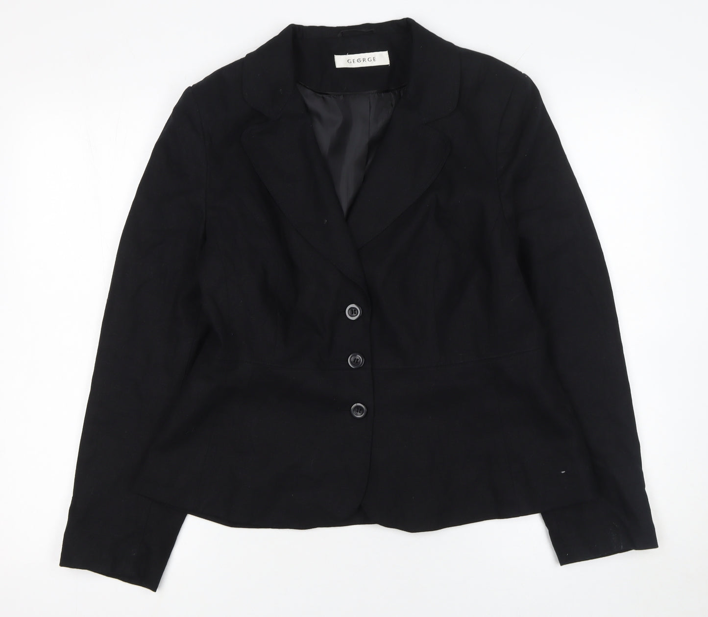 George Women's Black Linen Blend Petite Blazer UK 16 Single-Breasted