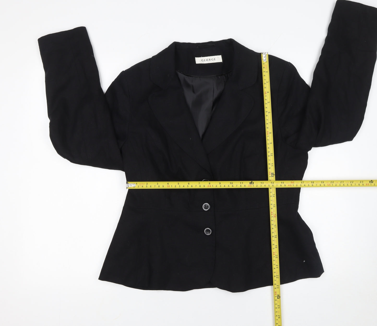 George Women's Black Linen Blend Petite Blazer UK 16 Single-Breasted