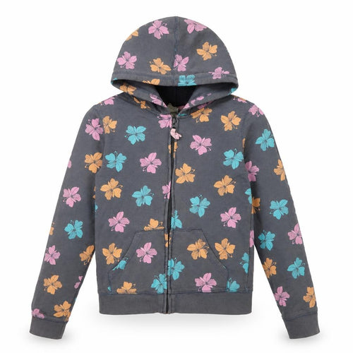 Old Navy Girls Grey Floral Full Zip Hoodie Size 10-12 Years Cotton Blend