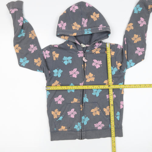 Old Navy Girls Grey Floral Full Zip Hoodie Size 10-12 Years Cotton Blend