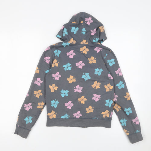 Old Navy Girls Grey Floral Full Zip Hoodie Size 10-12 Years Cotton Blend