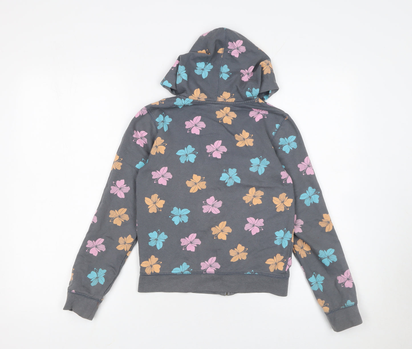 Old Navy Girls Grey Floral Full Zip Hoodie Size 10-12 Years Cotton Blend