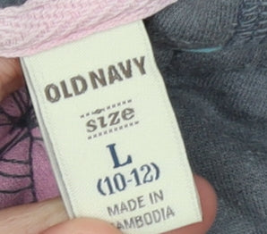 Old Navy Girls Grey Floral Full Zip Hoodie Size 10-12 Years Cotton Blend