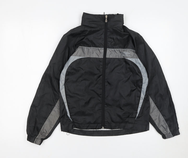 Umbro Boys Black Grey Track Jacket Size 9 Years Polyester Lightweight