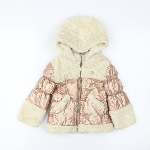 River Island Unisex Baby Beige Puffer Jacket 12-18 Months Hooded Winter Coat