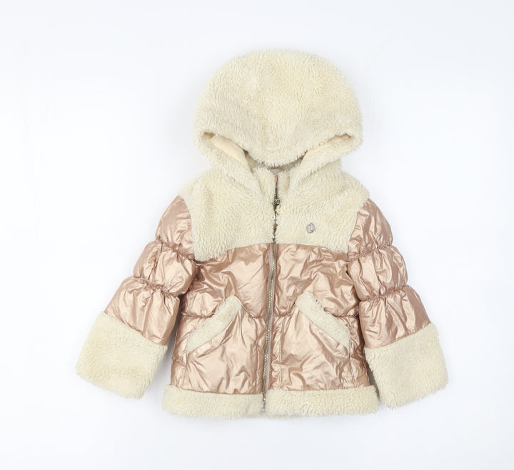 River Island Unisex Baby Beige Puffer Jacket 12-18 Months Hooded Winter Coat