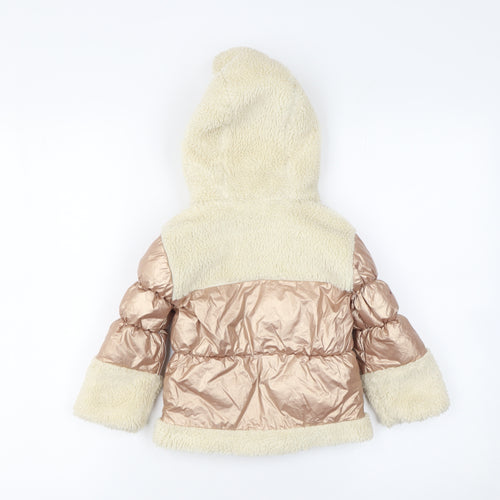 River Island Unisex Baby Beige Puffer Jacket 12-18 Months Hooded Winter Coat