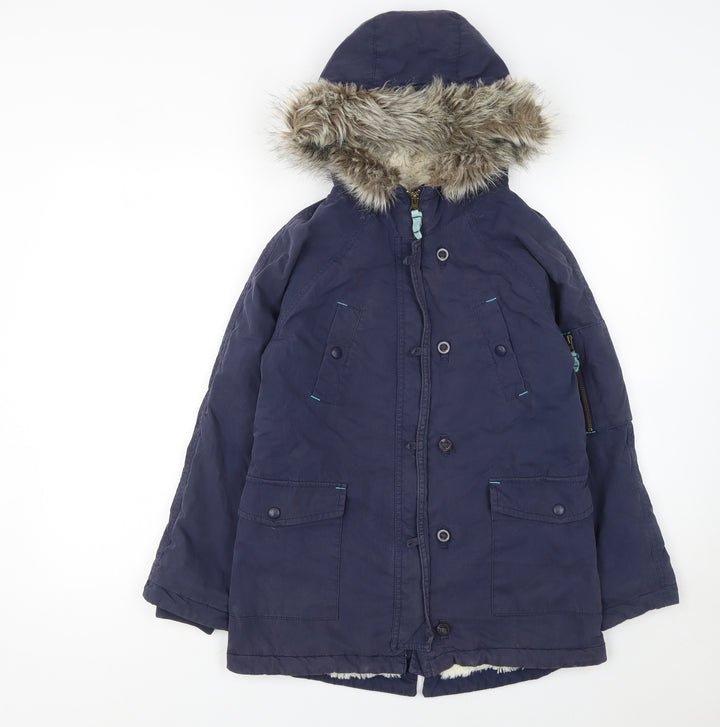 Johnnie b Boys Blue 11-12 Years Hooded Faux Fur Trim Parka Coat