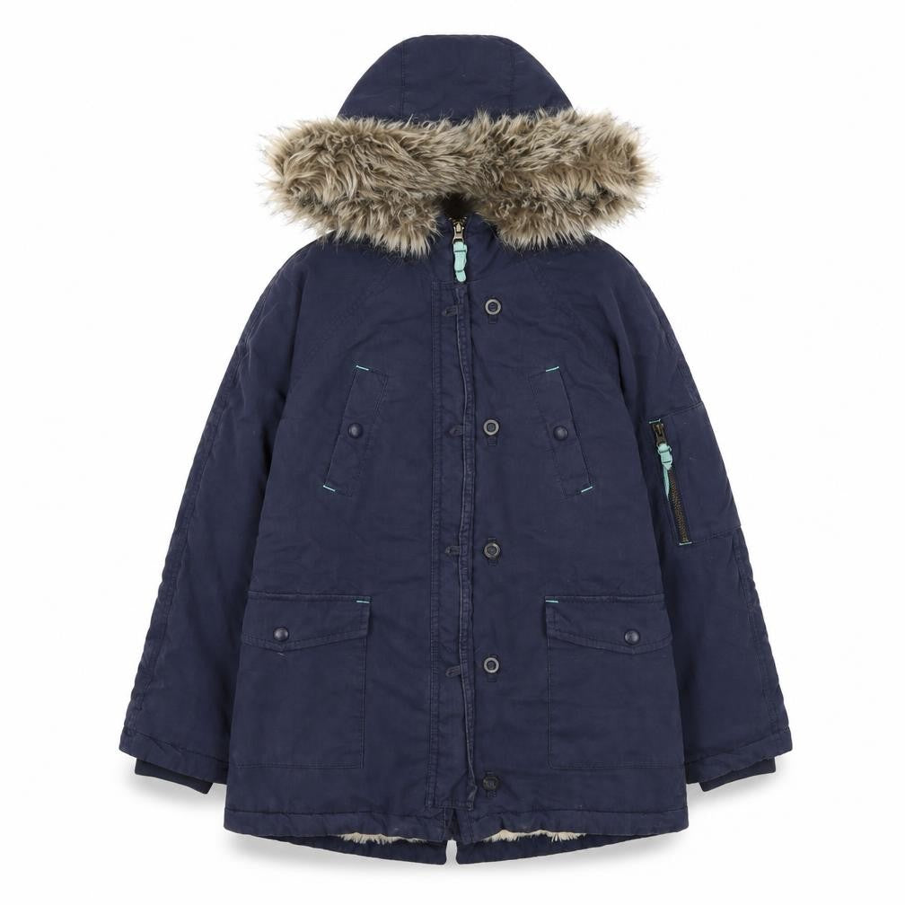 Johnnie b Boys Blue 11-12 Years Hooded Faux Fur Trim Parka Coat