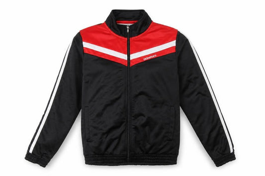 Front view of Donnay boys’ black red track jacket 13 years full zip lightweight sports top