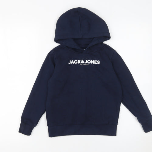 Jack & Jones Boys Blue Pullover Hoodie 8 Years Regular Fit Logo Print