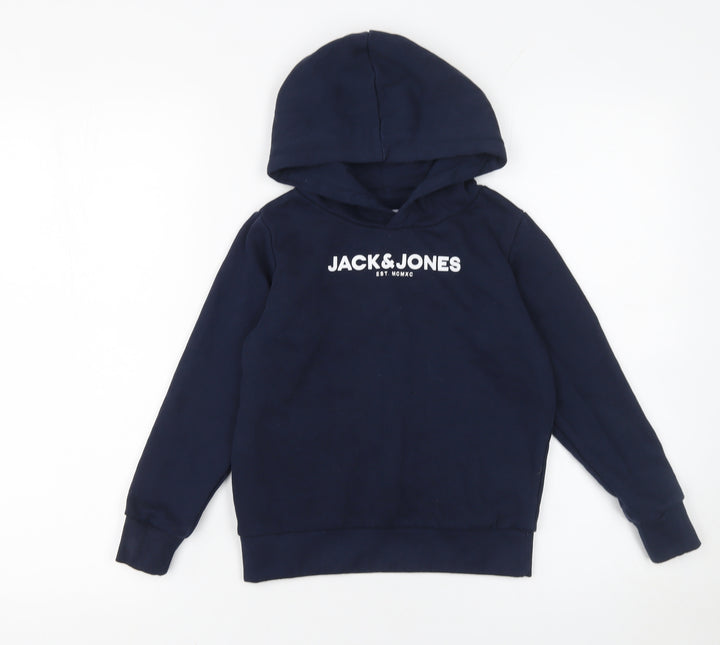 Jack & Jones Boys Blue Pullover Hoodie 8 Years Regular Fit Logo Print