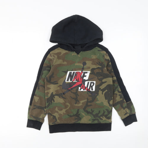 Nike Boys Green Camouflage Pullover Hoodie 6-7 Years Cotton Blend Jordan Air