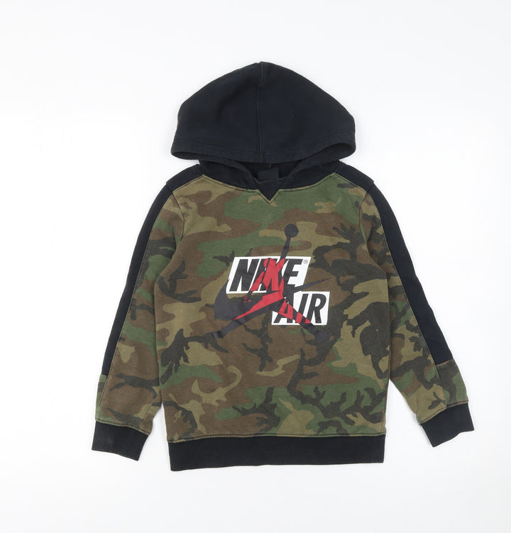 Nike Boys Green Camouflage Pullover Hoodie 6-7 Years Cotton Blend Jordan Air