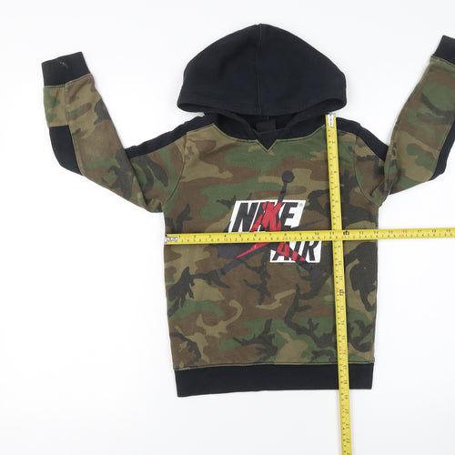 Nike Boys Green Camouflage Pullover Hoodie 6-7 Years Cotton Blend Jordan Air