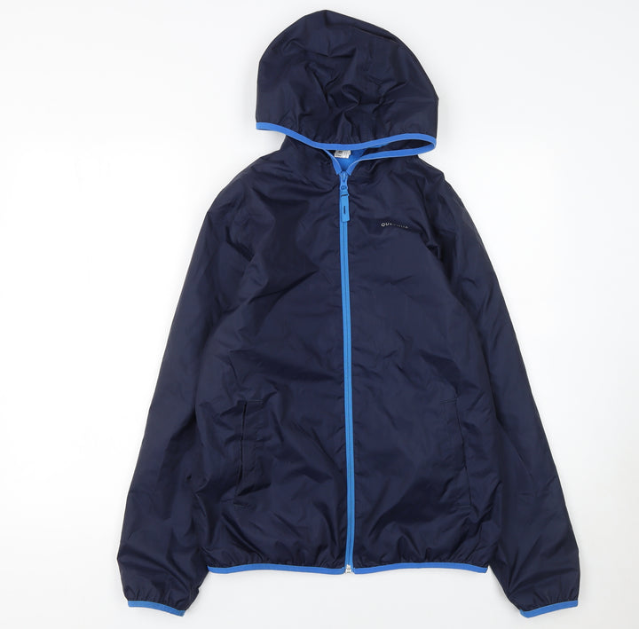 Quechua Boys Blue Hooded Windbreaker Jacket 14 Years Lightweight Zip Up