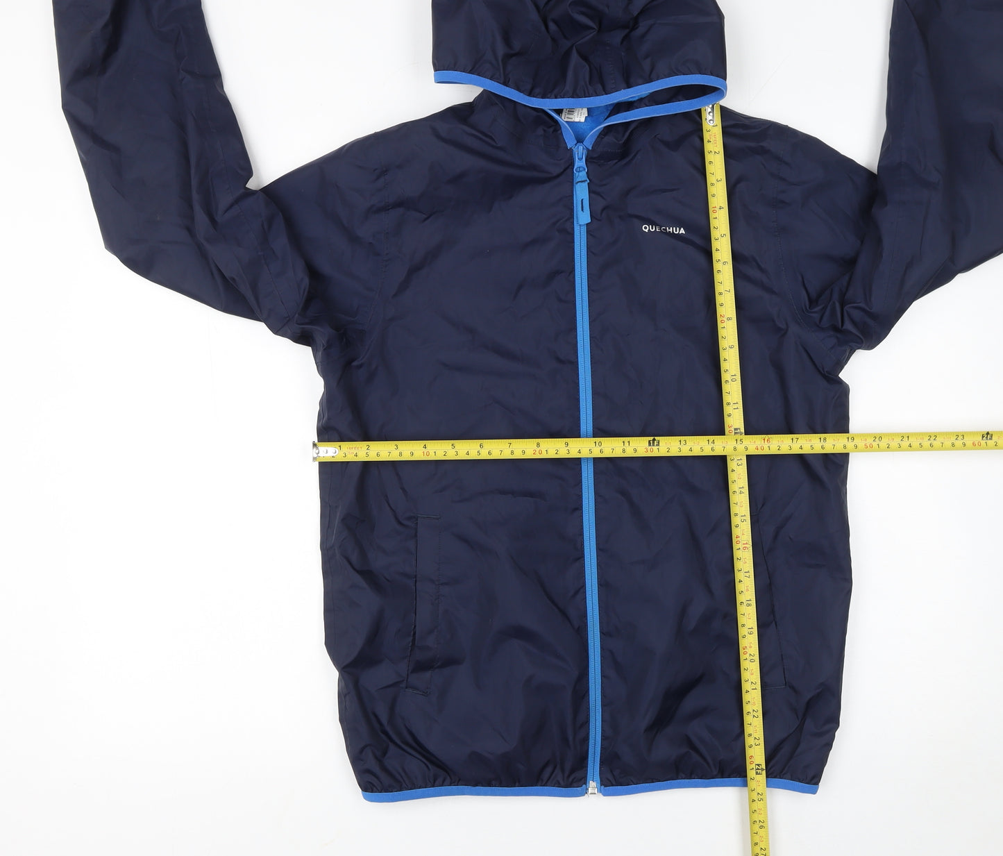 Quechua Boys Blue Hooded Windbreaker Jacket 14 Years Lightweight Zip Up
