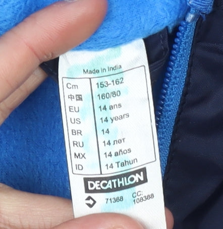 Quechua Boys Blue Hooded Windbreaker Jacket 14 Years Lightweight Zip Up