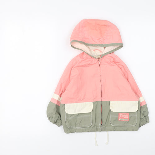 Marks and Spencer Unisex Baby Pink Colourblock Hooded Rain Coat 18-24 Months