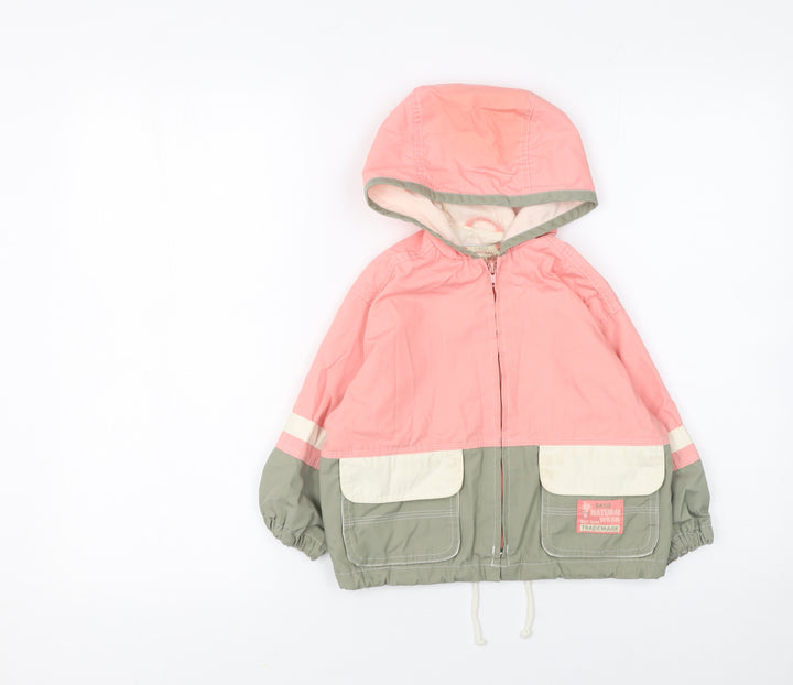 Marks and Spencer Unisex Baby Pink Colourblock Hooded Rain Coat 18-24 Months