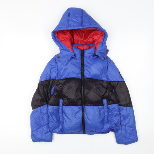 Diesel Boys Blue & Black Colourblock Hooded Puffer Jacket 2 Years
