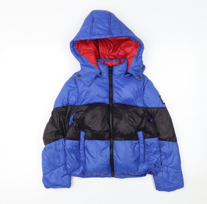 Diesel Boys Blue & Black Colourblock Hooded Puffer Jacket 2 Years