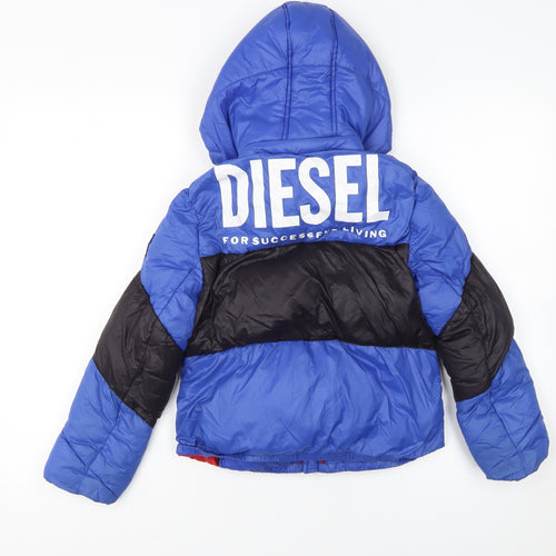 Diesel Boys Blue & Black Colourblock Hooded Puffer Jacket 2 Years