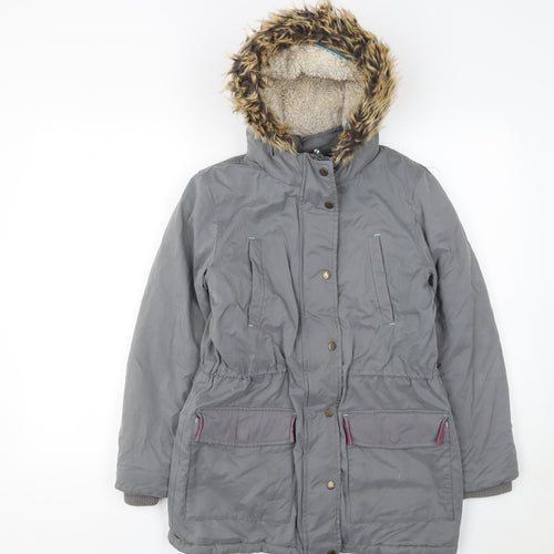 FatFace Girls Grey Faux Fur Hooded Parka Coat 12-13 Years Lined Winter Jacket